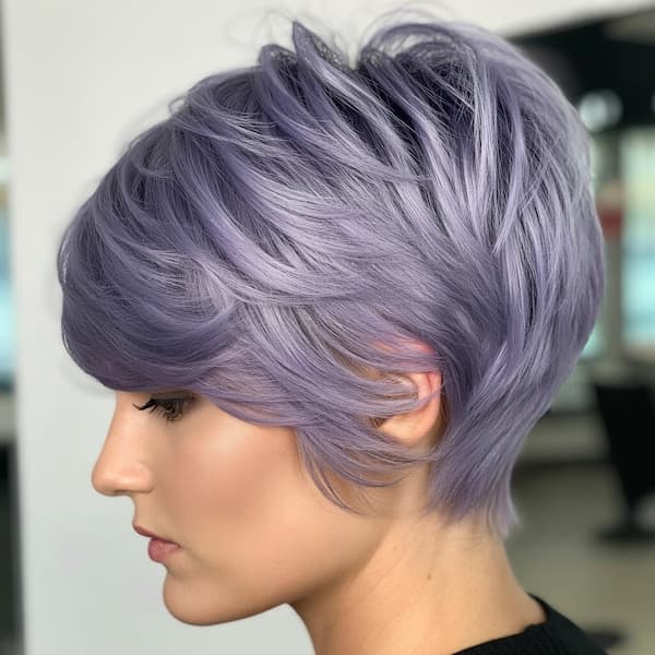 Purple Stacked Pixie with Side Bangs