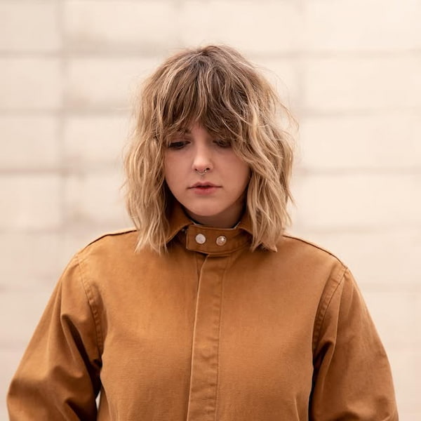Long Wavy Shaggy Bob with Full Bangs