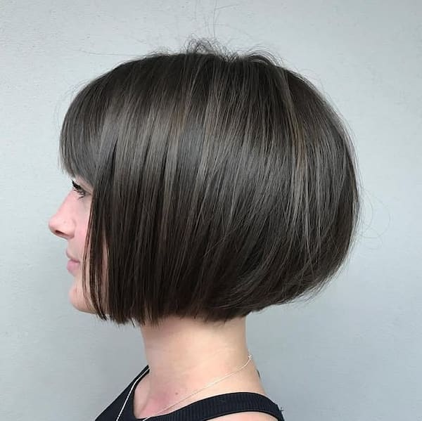 Inverted Bob with V-Shaped Nape and Full Bangs