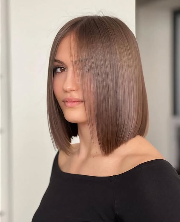 Brown Center-Parted Blunt Bob&nbsp;