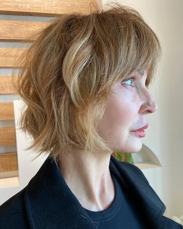 Messy Wavy Bob with Layered Bangs