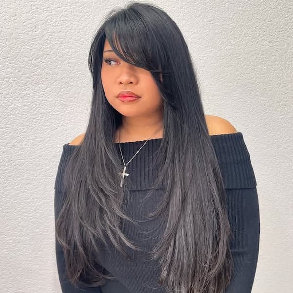 Long Face Framing Layers with Side Bangs