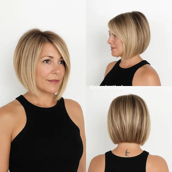 Blunt Layered Bob with Darker Roots