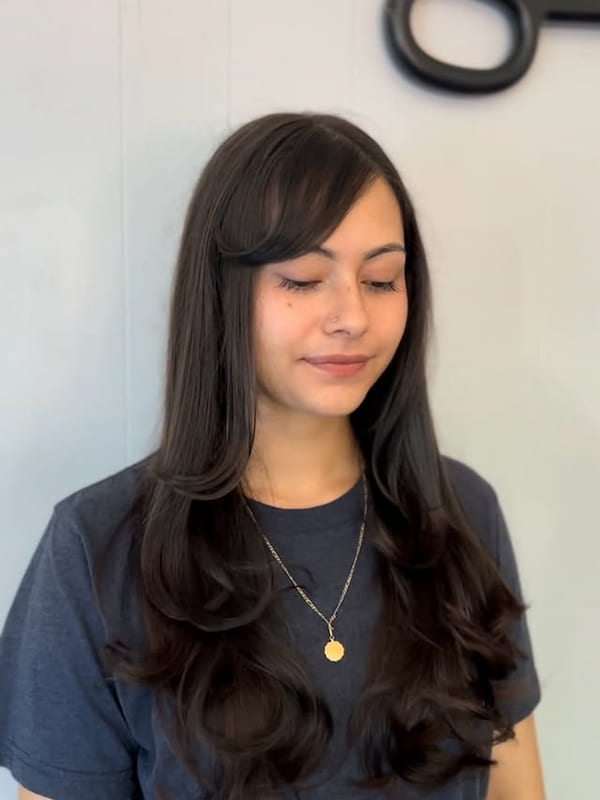 Long Face Framing Layers with Side Bangs&nbsp;