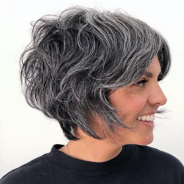 Gray Textured Shaggy Bob with Curtain Bangs&nbsp;