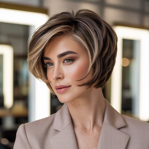 Stacked Bob with Color Highlights