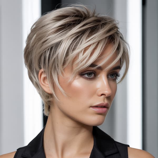 Stacked Choppy Pixie with Side Bangs