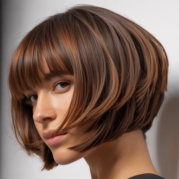 Stepped-Layered Bob with Full Bangs for Thick Hair&nbsp;