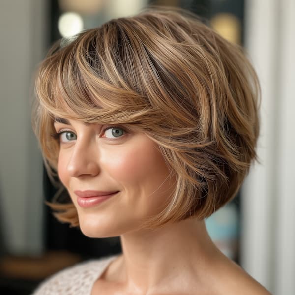 Thick Layered Pixie Bob with Side Bangs