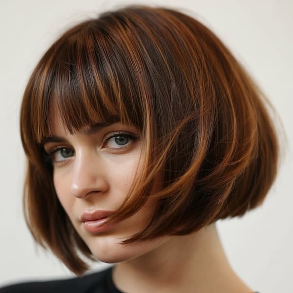 Brown Layered Bob with Nape and Wispy Bangs