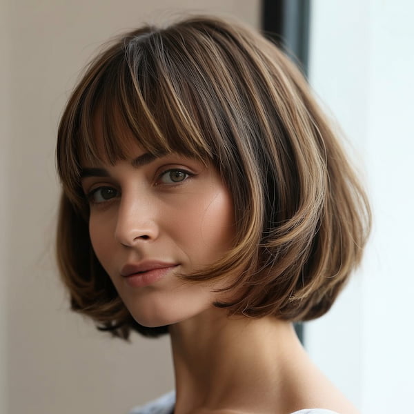 Stacked Shaggy Bob with Wispy Bangs