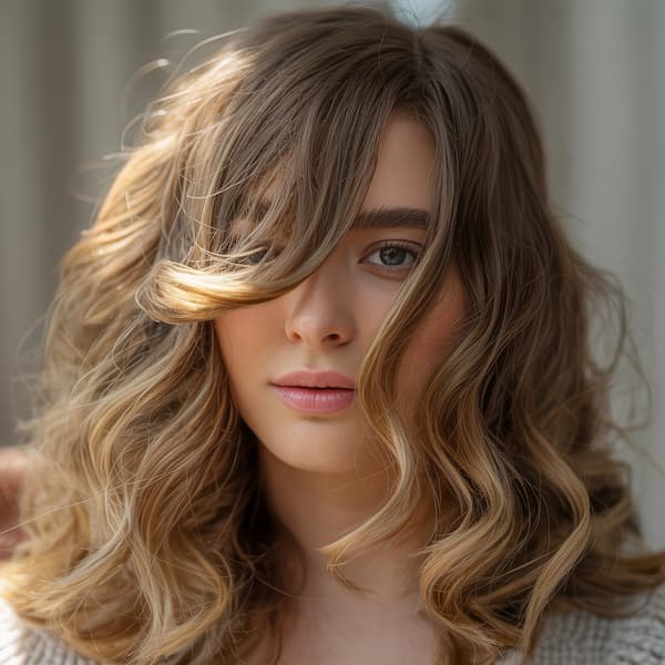 Sun-Kissed Wavy Hair with Side Bangs