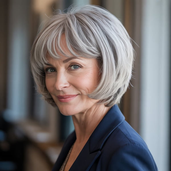 Stacked Bob and Bangs for Older Women