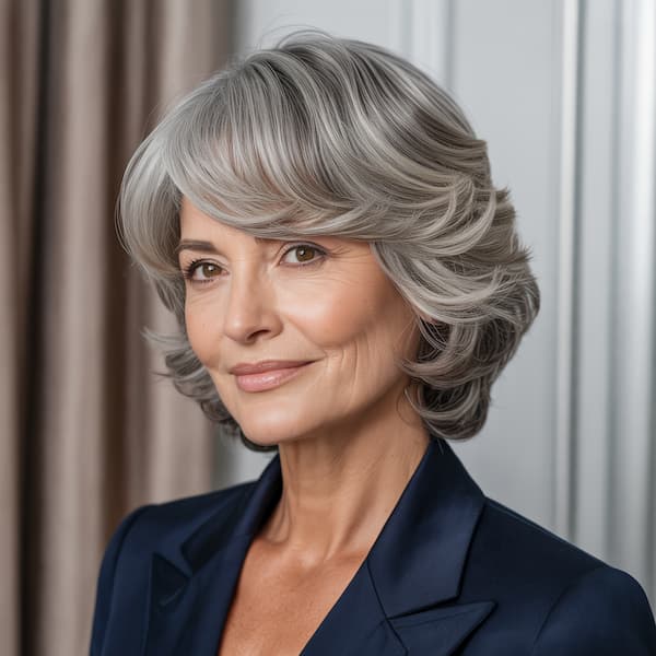Feathered Haircut with Side Bangs for Older Women
