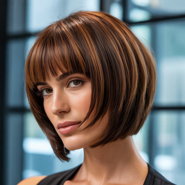 Tightly-Layered Bob with Blunt Bangs