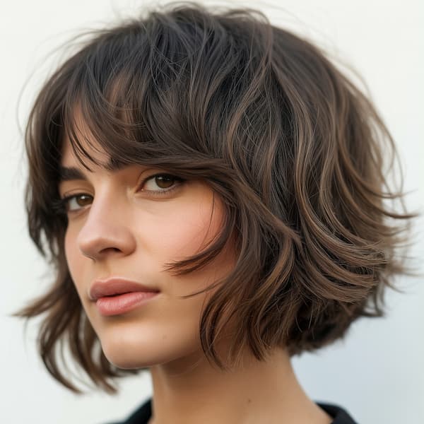 Messy Layered Shaggy Bob with Bangs&nbsp;