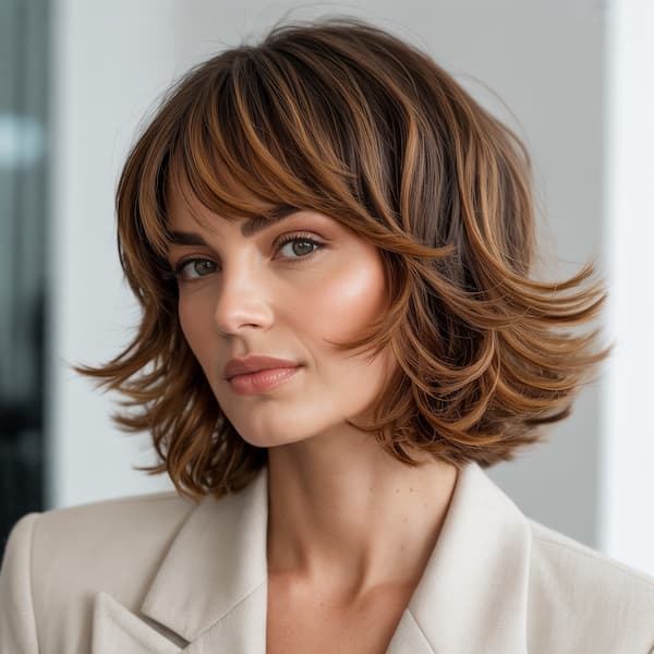 Feathered Shaggy Bob with Wispy Bangs&nbsp;