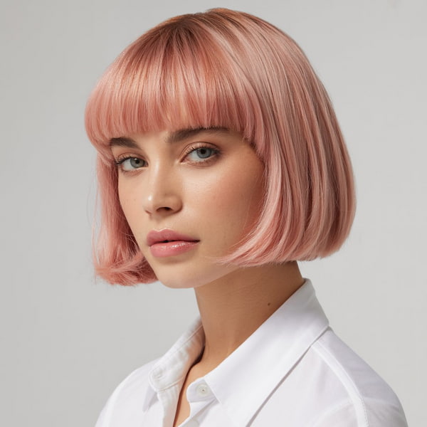 Pinkish Layered Bob with Choppy Bangs