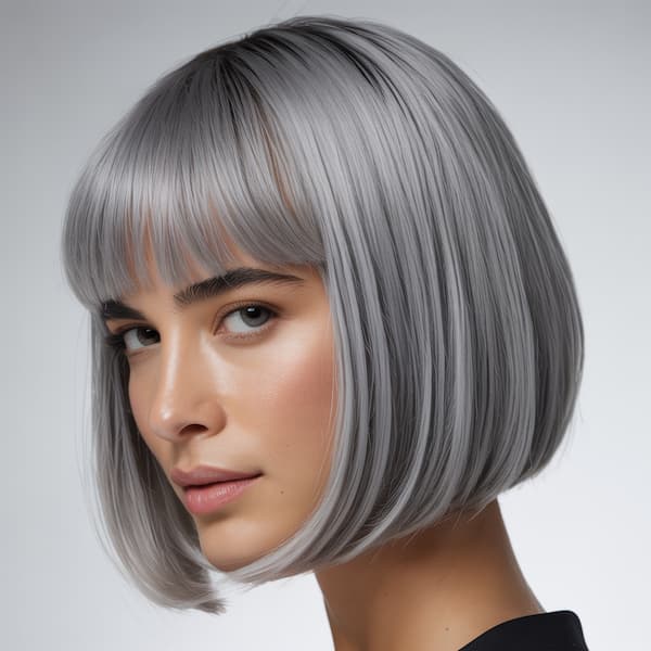 Gray Blunt Bob with Bangs