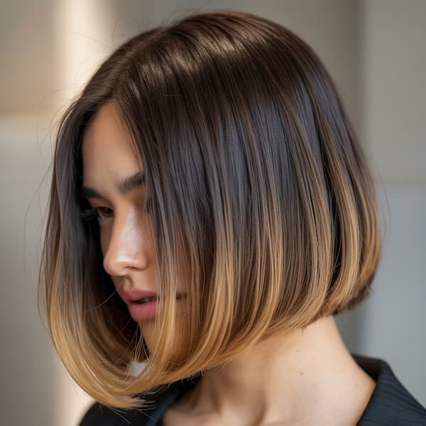 Mixed-Tone Blunt Bob with Curved Ends&nbsp;