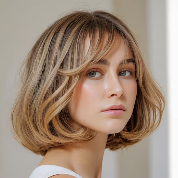 Long Layered Bob with Side Bangs&nbsp;