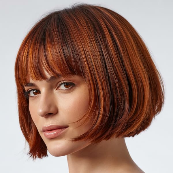 Mixed-Tone Chin Length Bob with Full Bangs