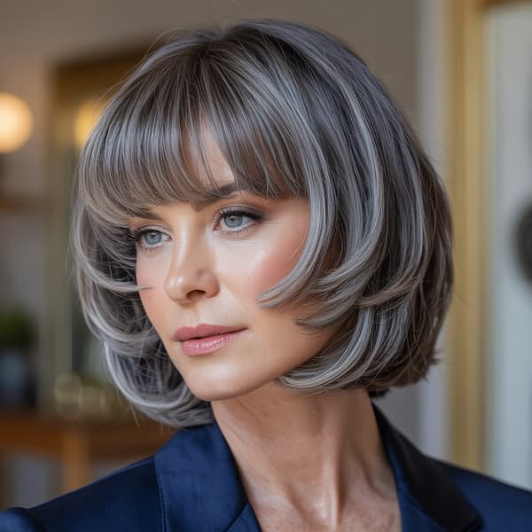 Gray Face Framed Bob with Bangsca