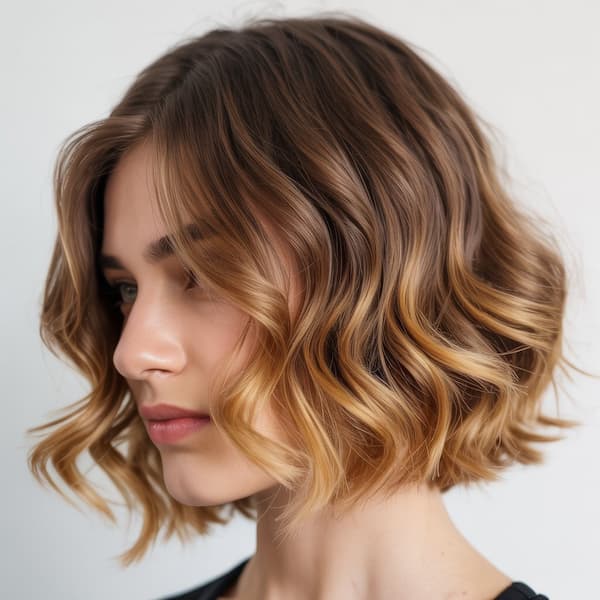Brown Layered Bob with Highlights