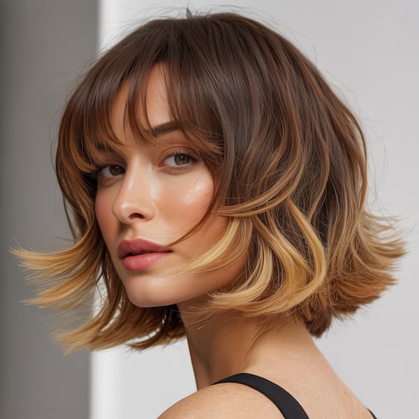 Textured Shaggy Bob with Highlights
