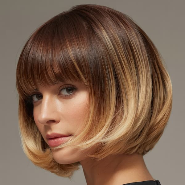 Ombre Layered Bob with Blunt Bangs