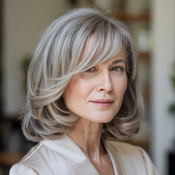 Gray Layered Haircut with Side Bangs&nbsp;