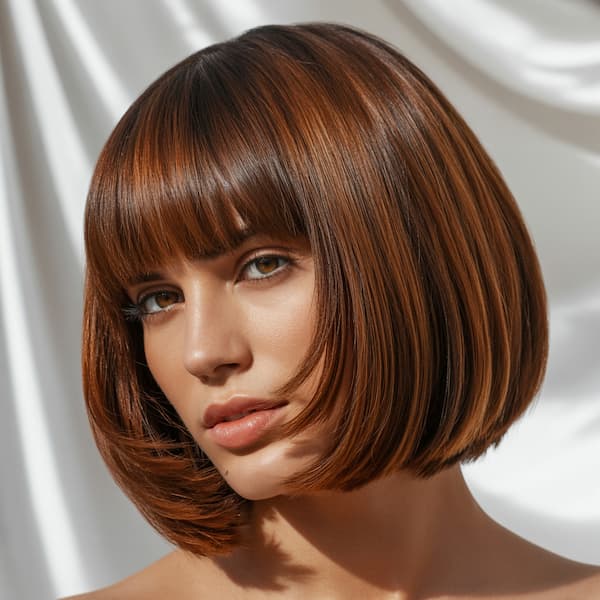 Red-Carpet Inspired Stacked Bob with Blunt Bangs