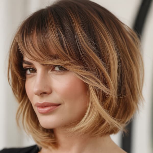 Mixed-Tone Shaggy Bob with Side Bangs&nbsp;