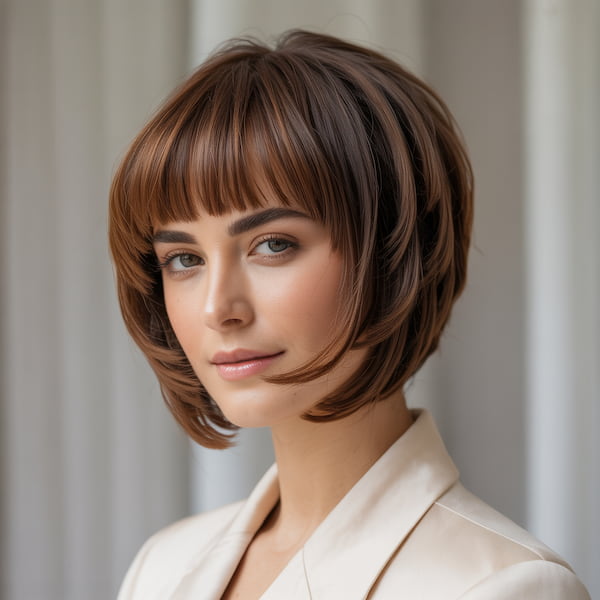 Shaggy Bob with Face Framing Layers and Wispy Bangs