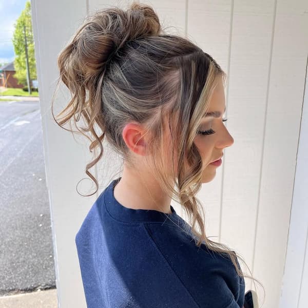 Center Messy Bun with Bangs