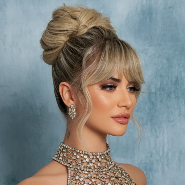 Big Bun with Face-Framing Bangs