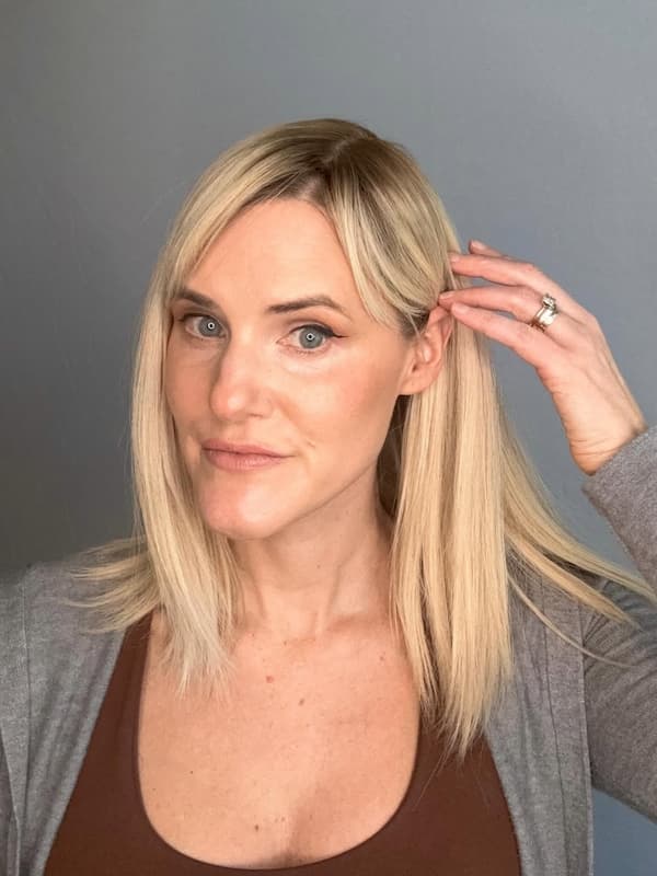 Blunt Blonde Lob with Side Bangs