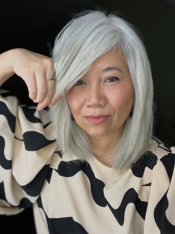 Silver Lob with Side-Swept Bangs