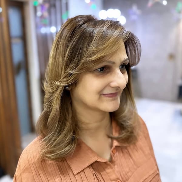 Layered Lob with Side Bangs for Women over 40