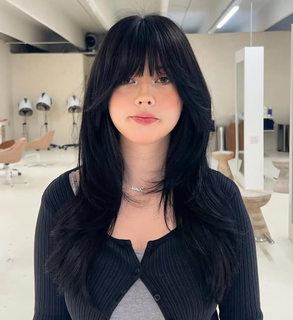 Full Wispy Bangs with Long Layers