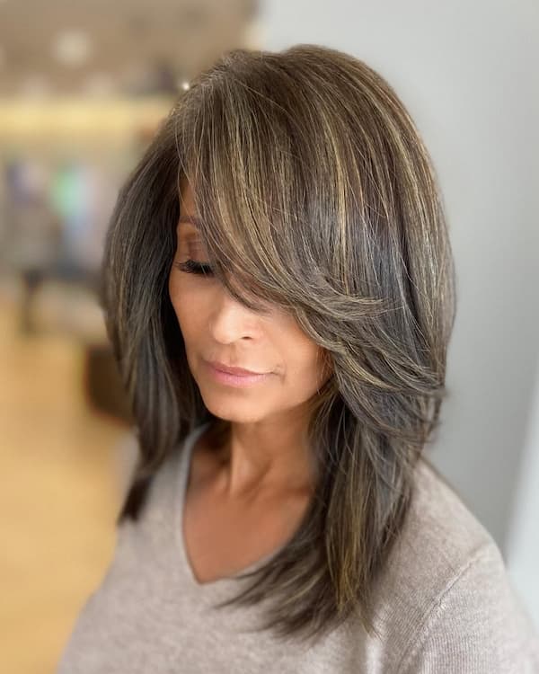 Textured Lob with Side Swept Bangs