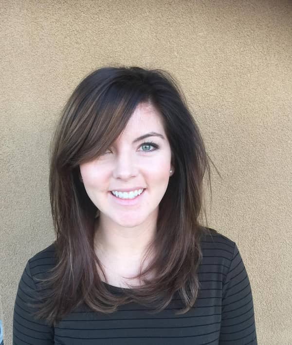 Thick Black Layered Lob with Side Bangs