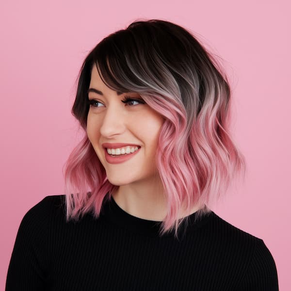 Black and Pink Lob with Side Bangs
