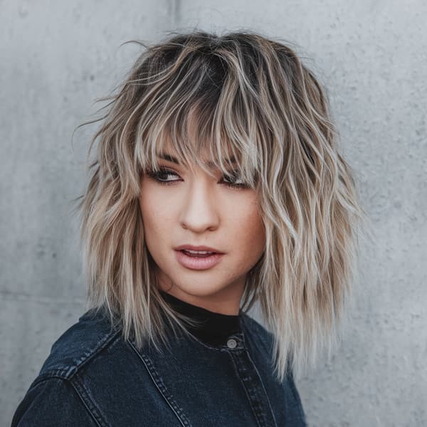 Choppy Wispy Bangs with Wavy Lob