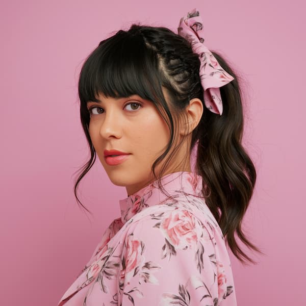 Thick Wispy Bangs with Ponytail