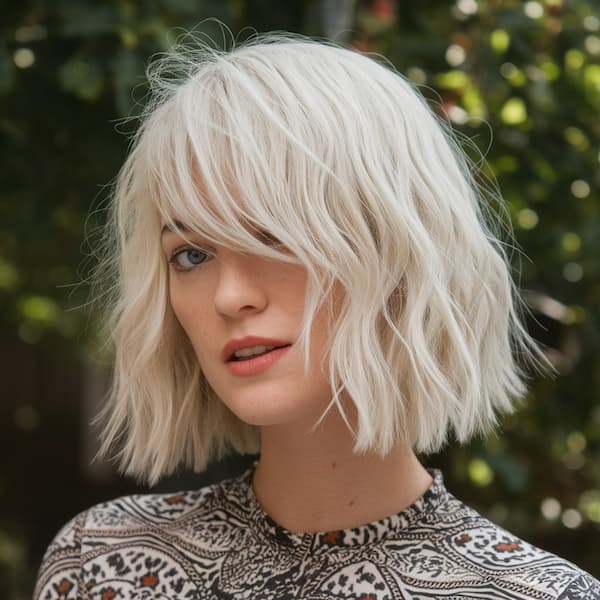 Messy Wavy Lob with Side Bangs
