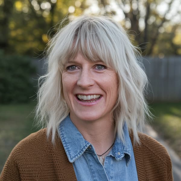Simple Wispy Bangs with Long Bob for Older Women