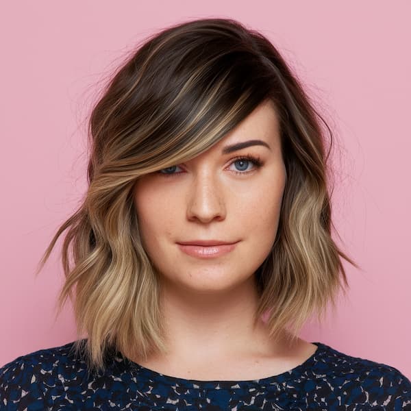 Mixed-Tone Lob with Side Swept Bangs
