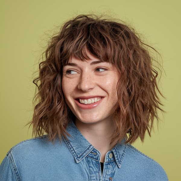 Loose Curly Lob with Bangs