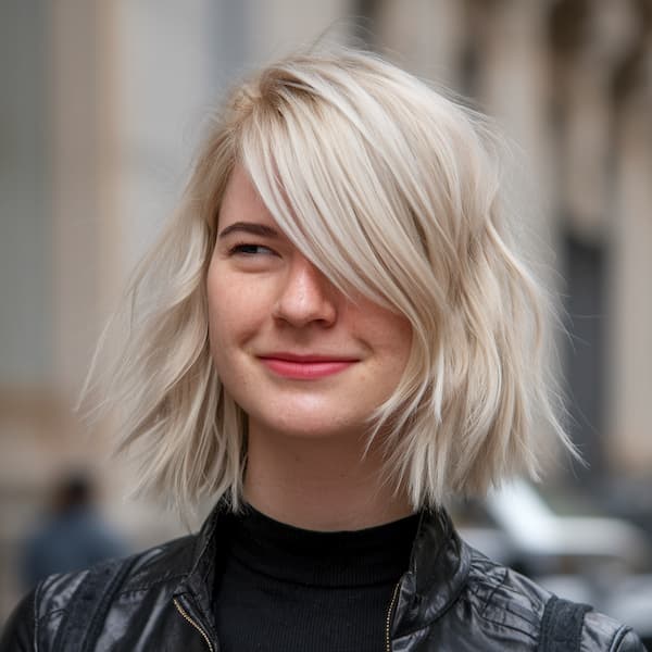 Pure Blonde Summer Lob with Side Bangs